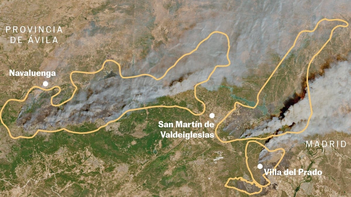 Mapas que revelan la expansión de los incendios en Ávila y Madrid
